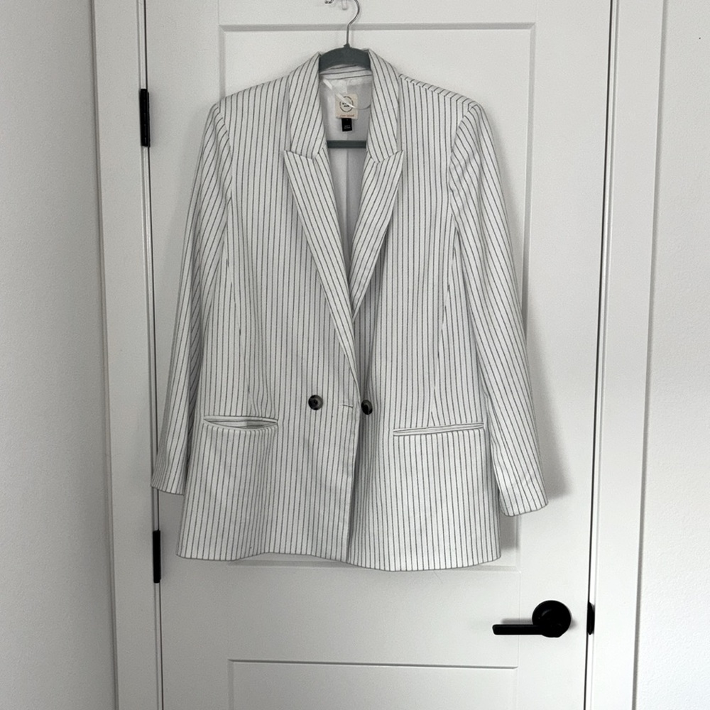 Women's White Pinstripe Boyfriend Blazer size 12 L